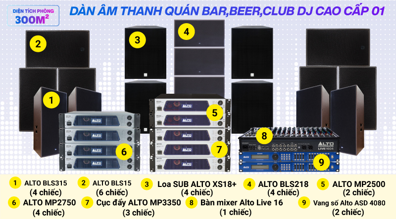 Ảnh minh họa Hệ thống âm thanh quán bar, beer, Club DJ cao cấp 01 (300m2) 1