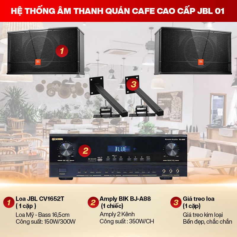 Ảnh minh họa Hệ thống âm thanh Quán cafe cao cấp JBL 01 (30-80m2) 1