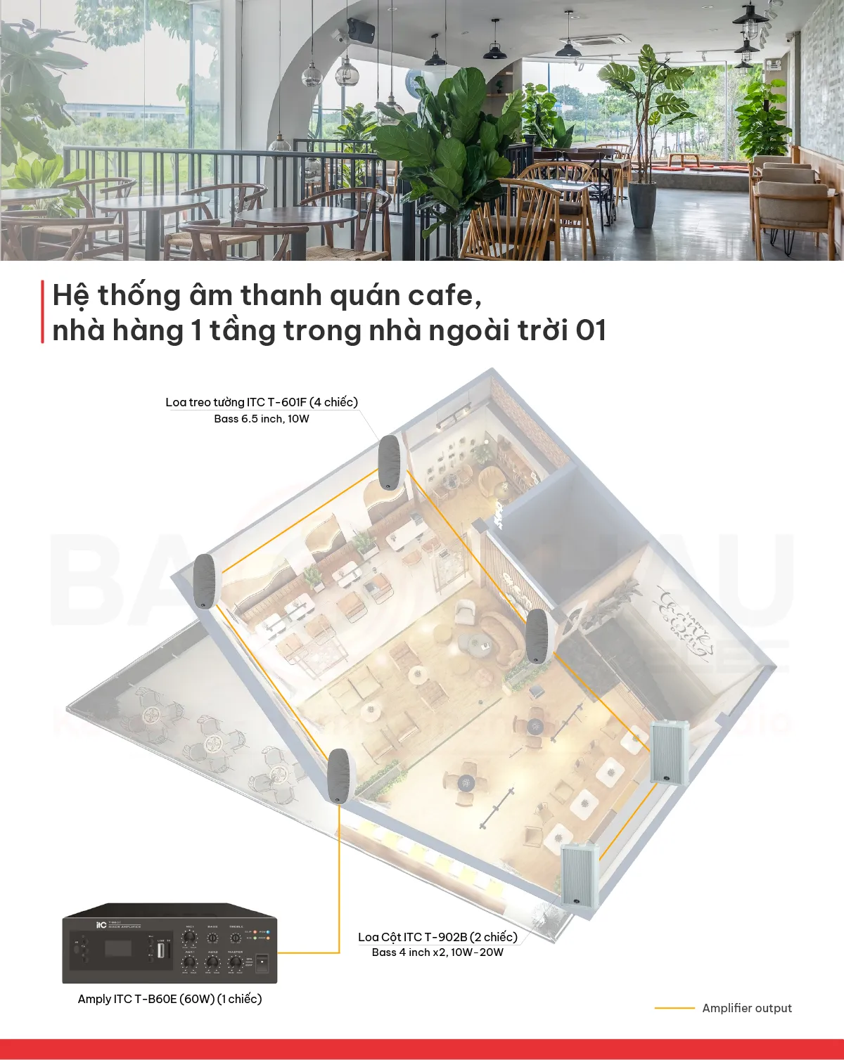 Ảnh minh họa Hệ thống âm thanh quán cafe, nhà hàng 1 tầng trong nhà ngoài trời 01 3