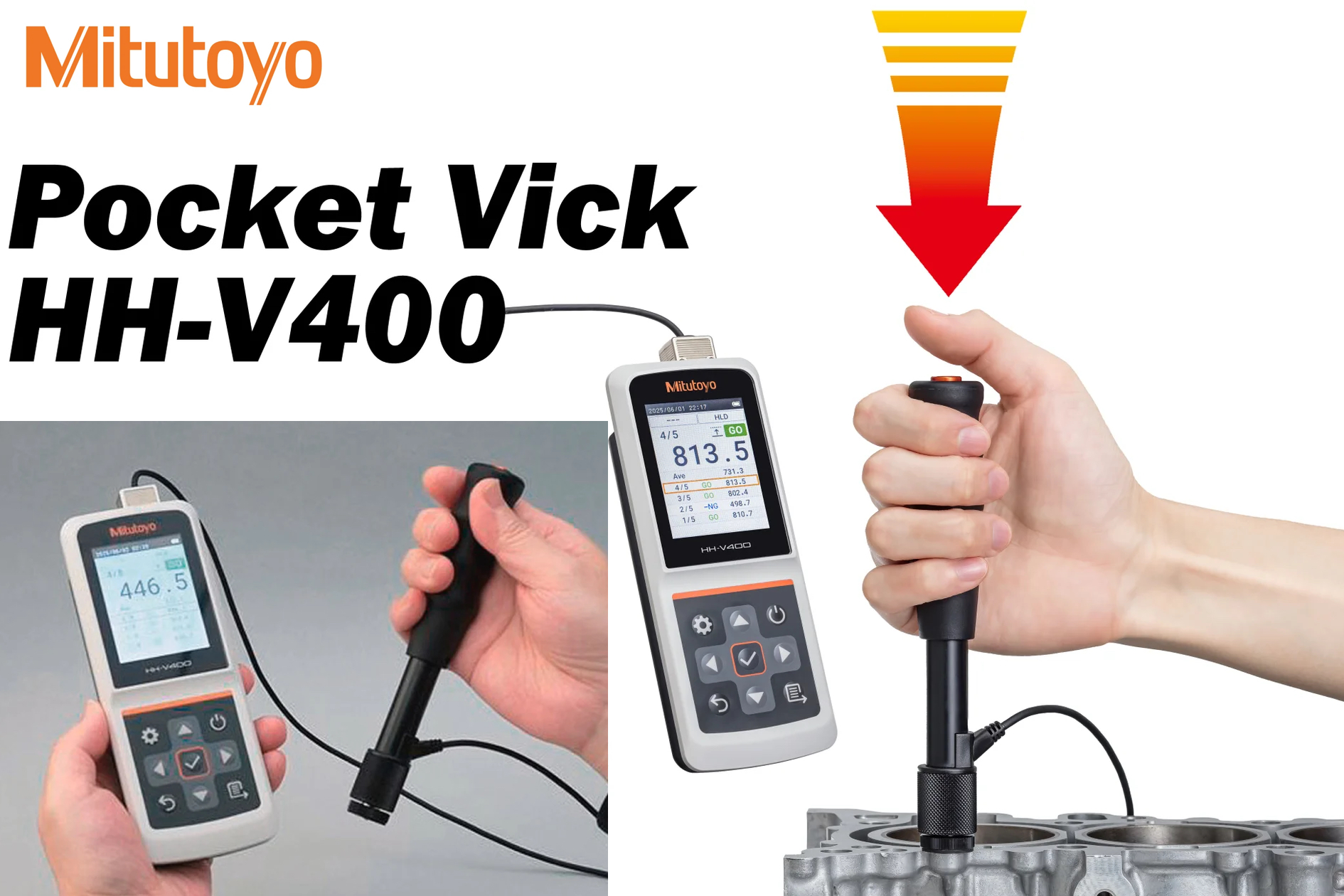 Ảnh minh họa MITUTOYO Pocket Vick HH-V400 thiết bị đo độ cứng kim loại cầm tay (Type D carbide ball tip) 1