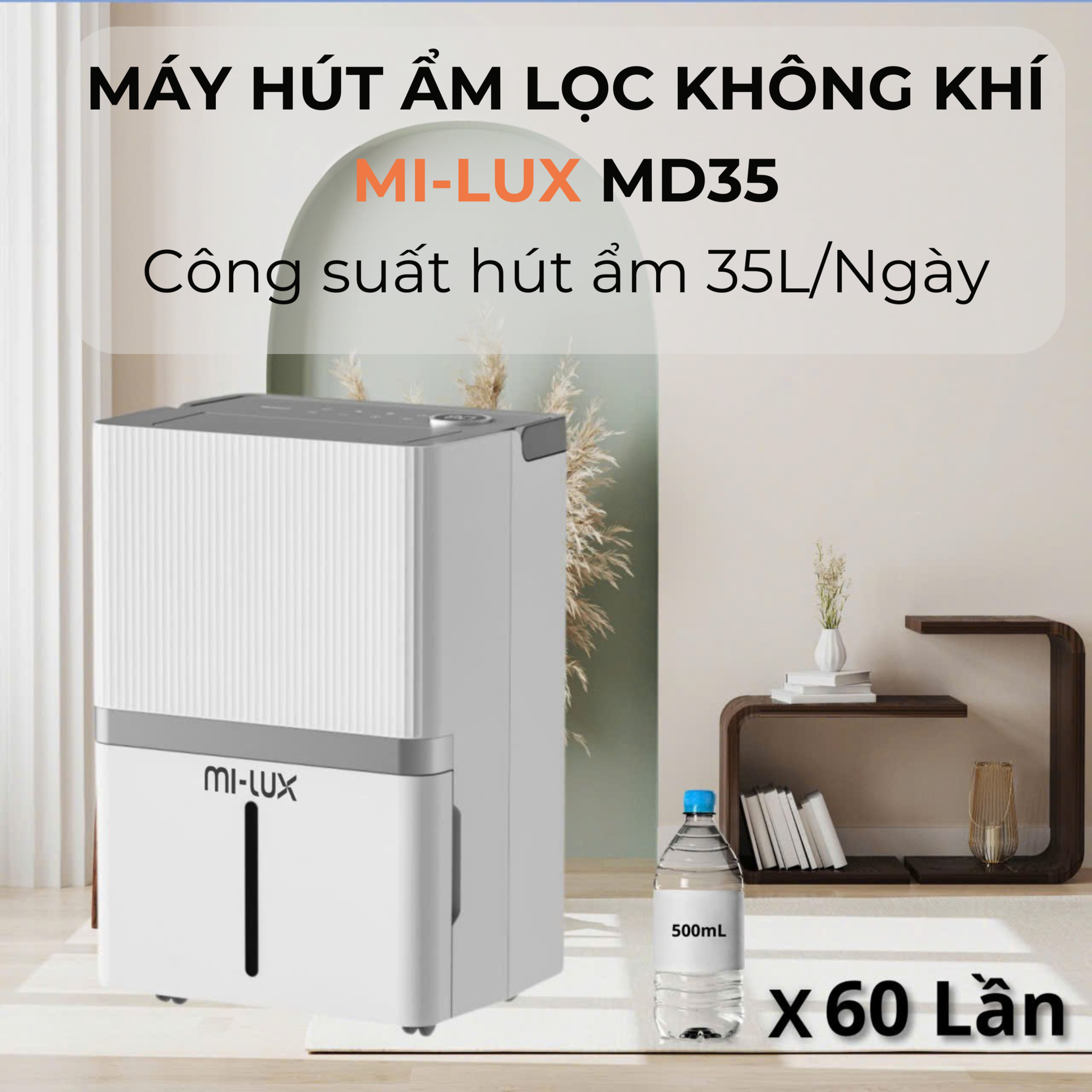 Ảnh minh họa Máy Hút Ẩm Lọc Không Khí Thông Minh MI-LUX MD35 - Công Suất Khủng 35L/Ngày 1