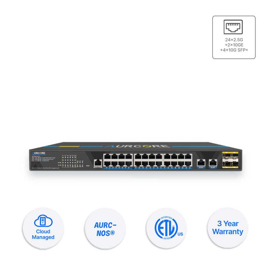 Thiết bị Switch doanh nghiệp Aurcore AES4102 24 x 2.5GE | 2 x 10GE | 4 x 10GE SFP+