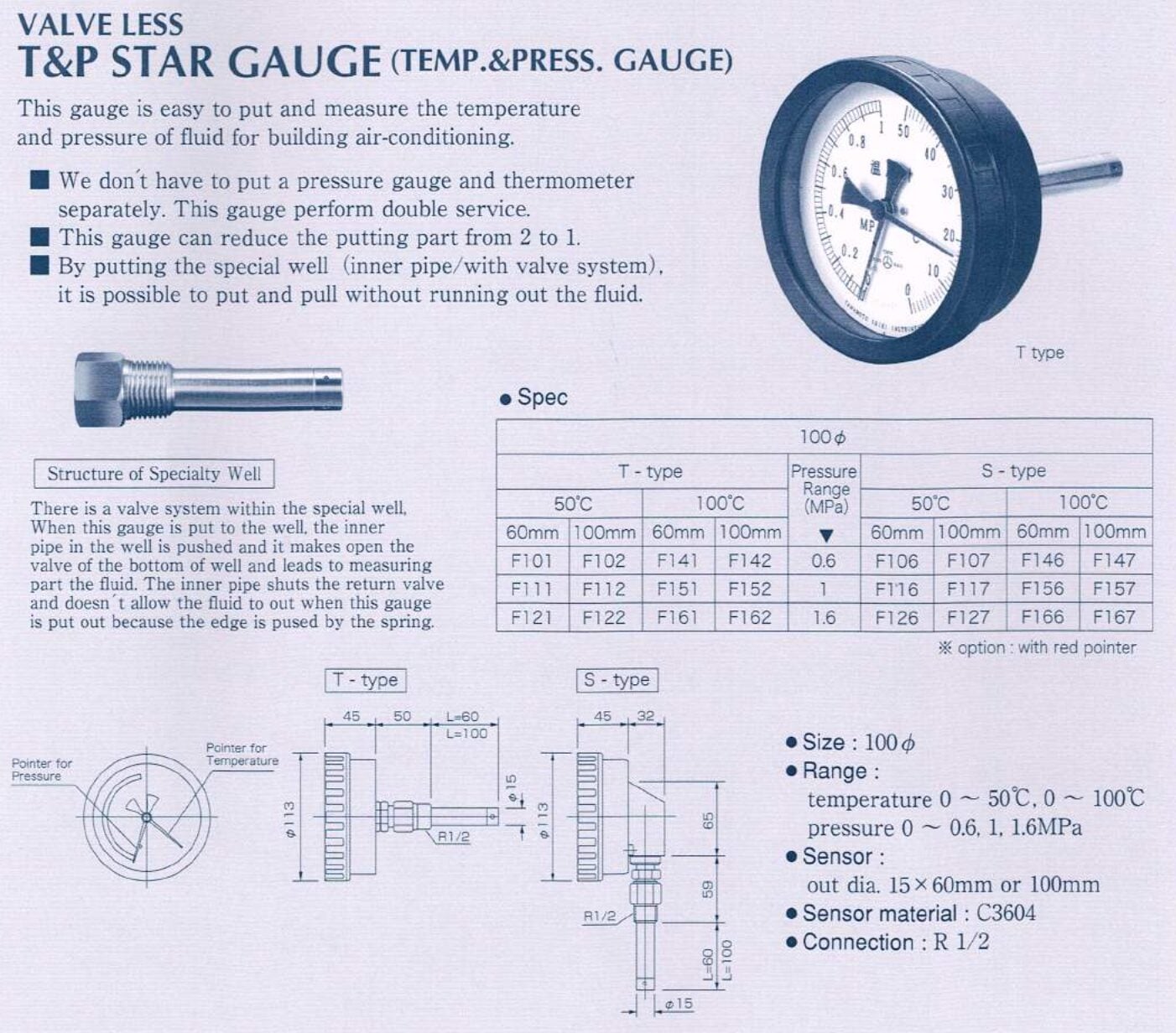 Ảnh minh họa YAMAMOTO KEIKI T&P star gauge nhiệt kế lưỡng kim đo áp suất, nhiệt độ ống điều hoà 2
