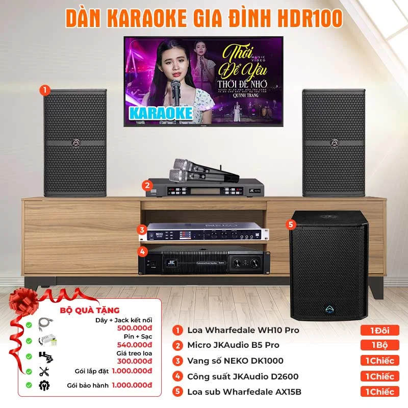 Ảnh minh họa Dàn karaoke gia đình HDR100 (Wharfedale WH10 Pro, AX15B, JKAudio D2600, B5 Pro, DK1000) 1