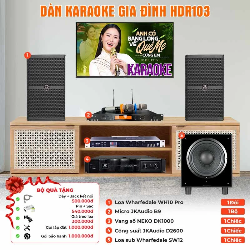 Ảnh minh họa Dàn karaoke gia đình HDR103 (Wharfedale WH10 Pro, SW12, JKAudio D2600, B9, NEKO DK1000) 1