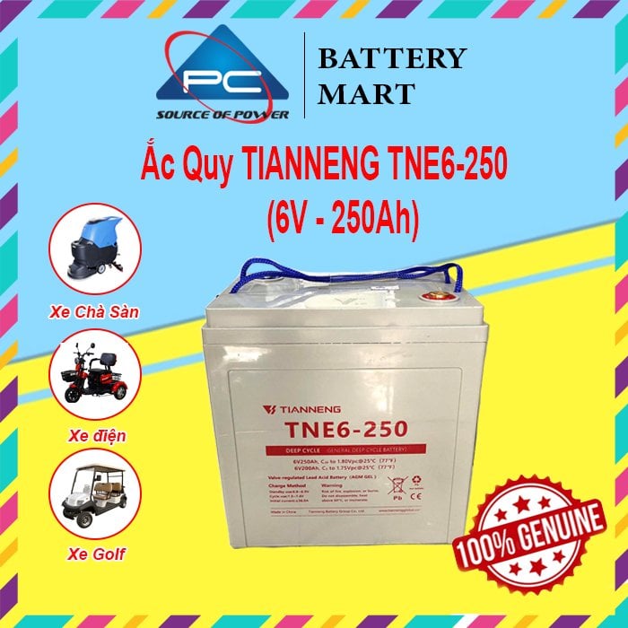 Ảnh minh họa Ắc Quy Thiên Năng Tianneng TNE6-250 (6V - 250Ah), ắc quy dùng cho xe điện, xe golf, xe chà sàn 1