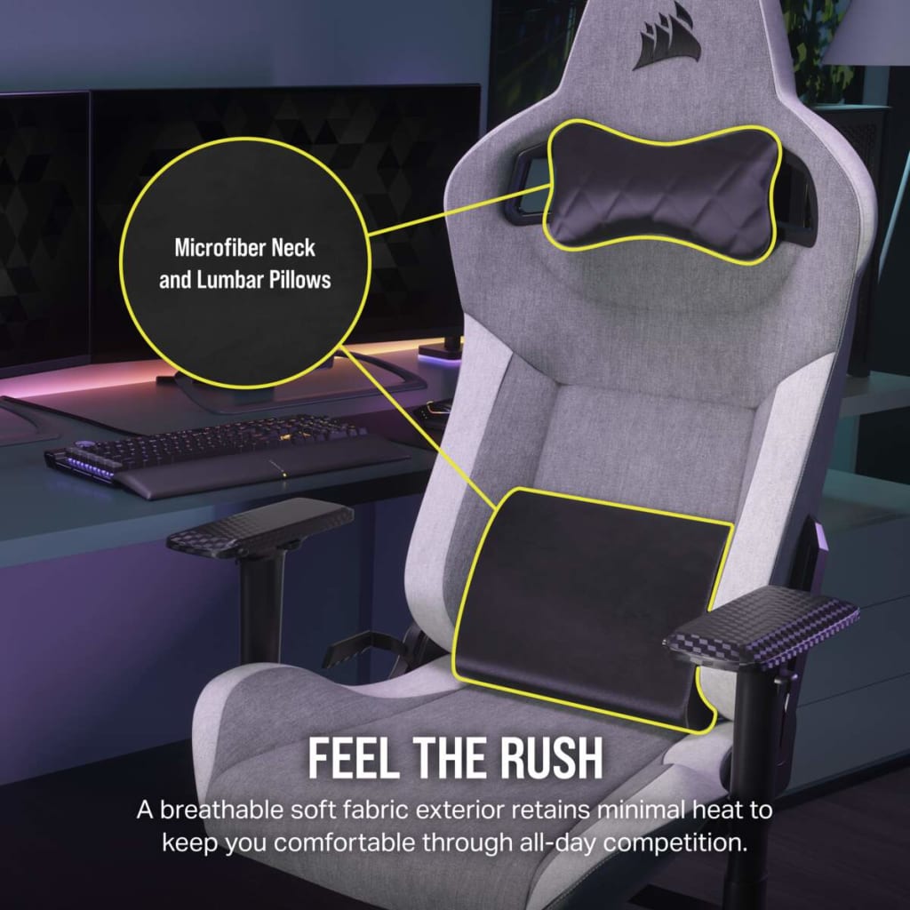 Ảnh minh họa Ghế gaming CORSAIR T3 RUSH | Xám trắng, 120kg, Chân xoay, Lưng vải (CF-9010058-WW) 3