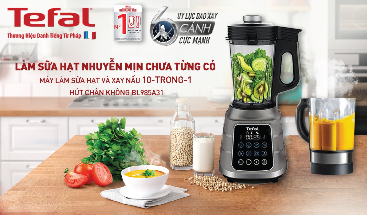 Máy xay sinh tố và làm khắc phục lỗi hạt đa năng Tefal UBB BL985A31 - 1300W - 2 cối