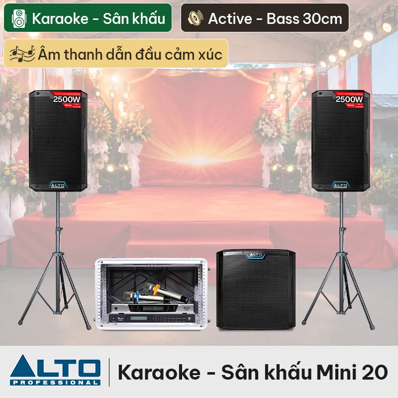Ảnh minh họa Dàn karaoke - Sân khấu Mini Alto 20 (Alto TS412, BKSound KP500, Alto TS12S, BCE UGX12, Tủ ABS 6US) 1