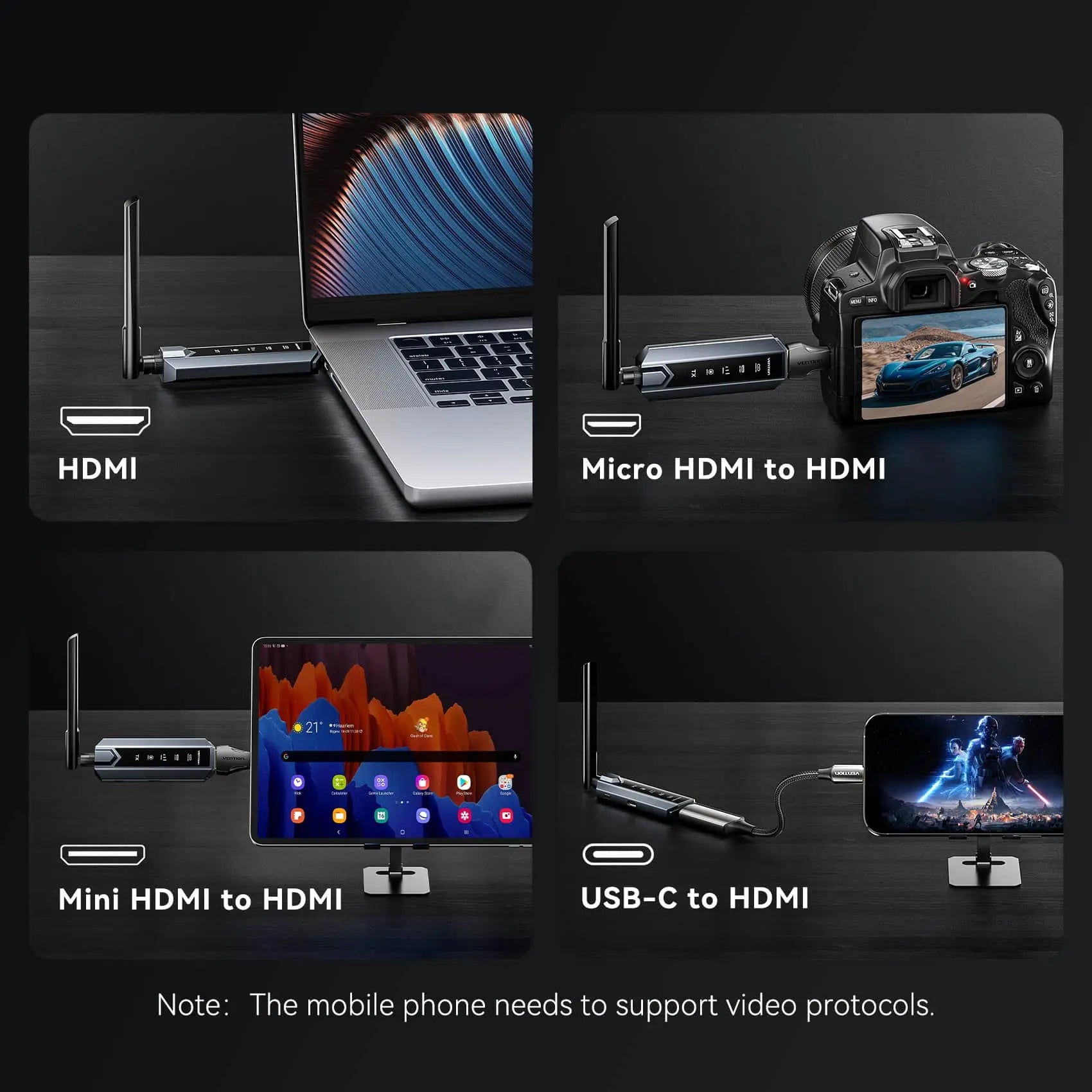 Ảnh minh họa Vention Wireless HDMI Transmitter and Receiver (1*1) Kit Gray ( ADPH0-1) – Color box 3