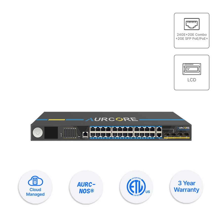 Thiết bị Switch doanh nghiệp AURCORE AES2011P 24 x GE(PoE) | 2 x GE Combo | 2 x GE SFP
