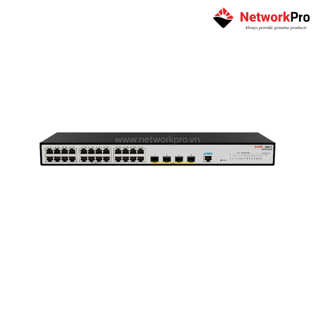 Switch H3C US300-24G4F – 28 Cổng Web Managed (24GE + 4 SFP 1G), 56 Gbps Fanless