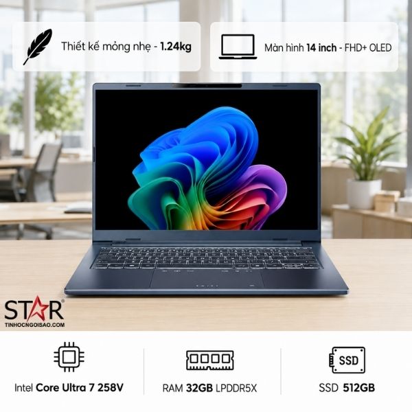 Ảnh minh họa Laptop ACER Swift Go 14 AI SFG14-75-765M (NX.JNBSV.004) | U7-258V, 32GB LPDDR5X, SSD 512GB NVMe, 14" FHD+ OLED, W11SL, Xanh 1