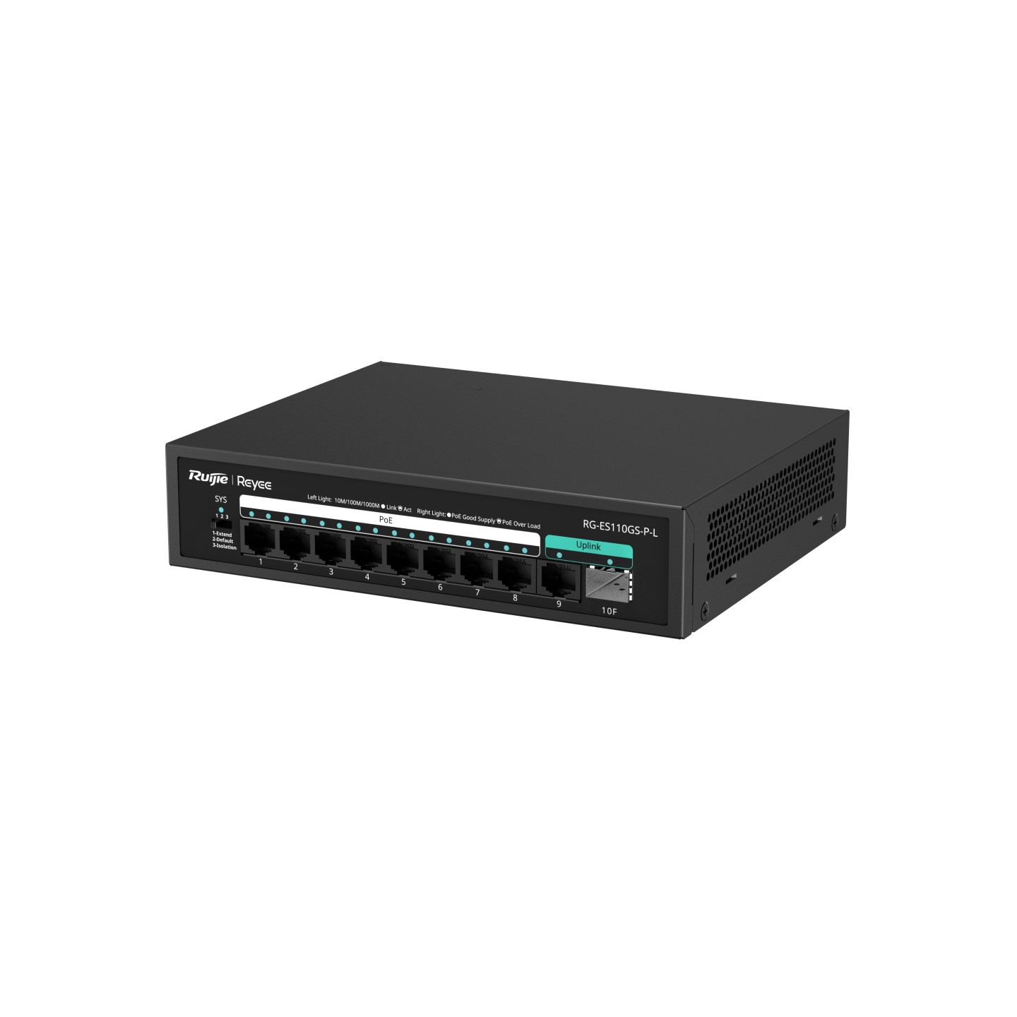 Ảnh minh họa Unmanaged switch RUIJIE RG-ES110GS-P-L 8 cổng 10/100/1000 BASE-T PoE/PoE+, 2 uplink 1000Mps, Poe 120W, 20Gbps 1