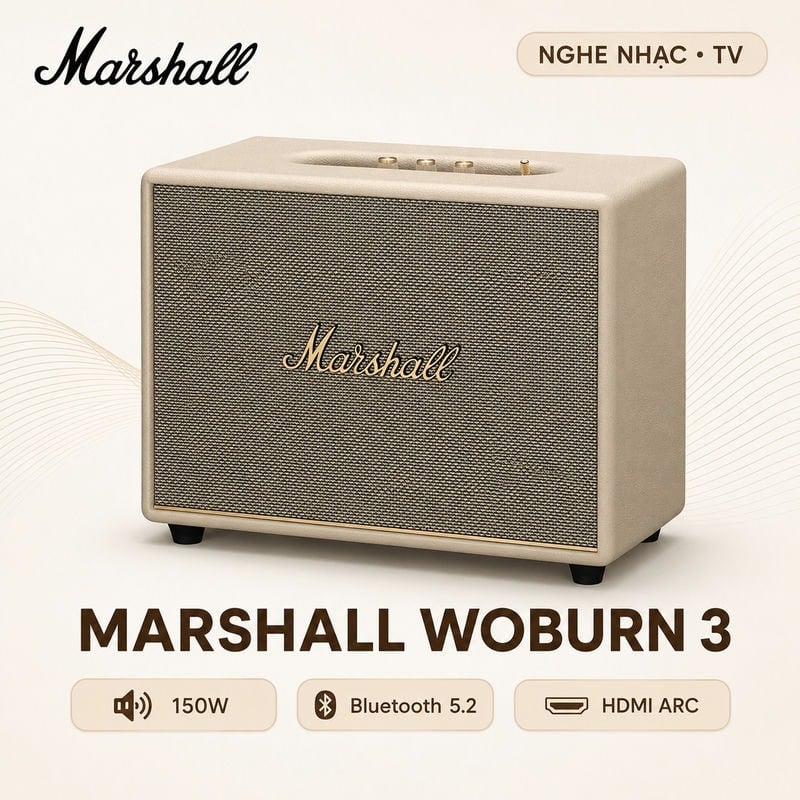 Loa Marshall Woburn 3 (III) Chính Hãng ASH (150W, Bluetooth 5.2, AUX, RCA, HDMI ARC, Knob)