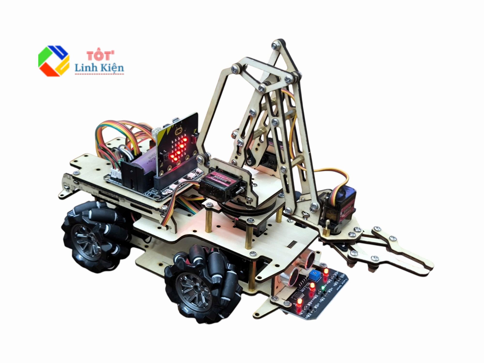 Ảnh minh họa Bộ Kit Xe Cánh Tay Robot Lập Trình Microbit Kèm Dò Line, Tránh Vật Cản - Micro:bit Arm Car Robot 1
