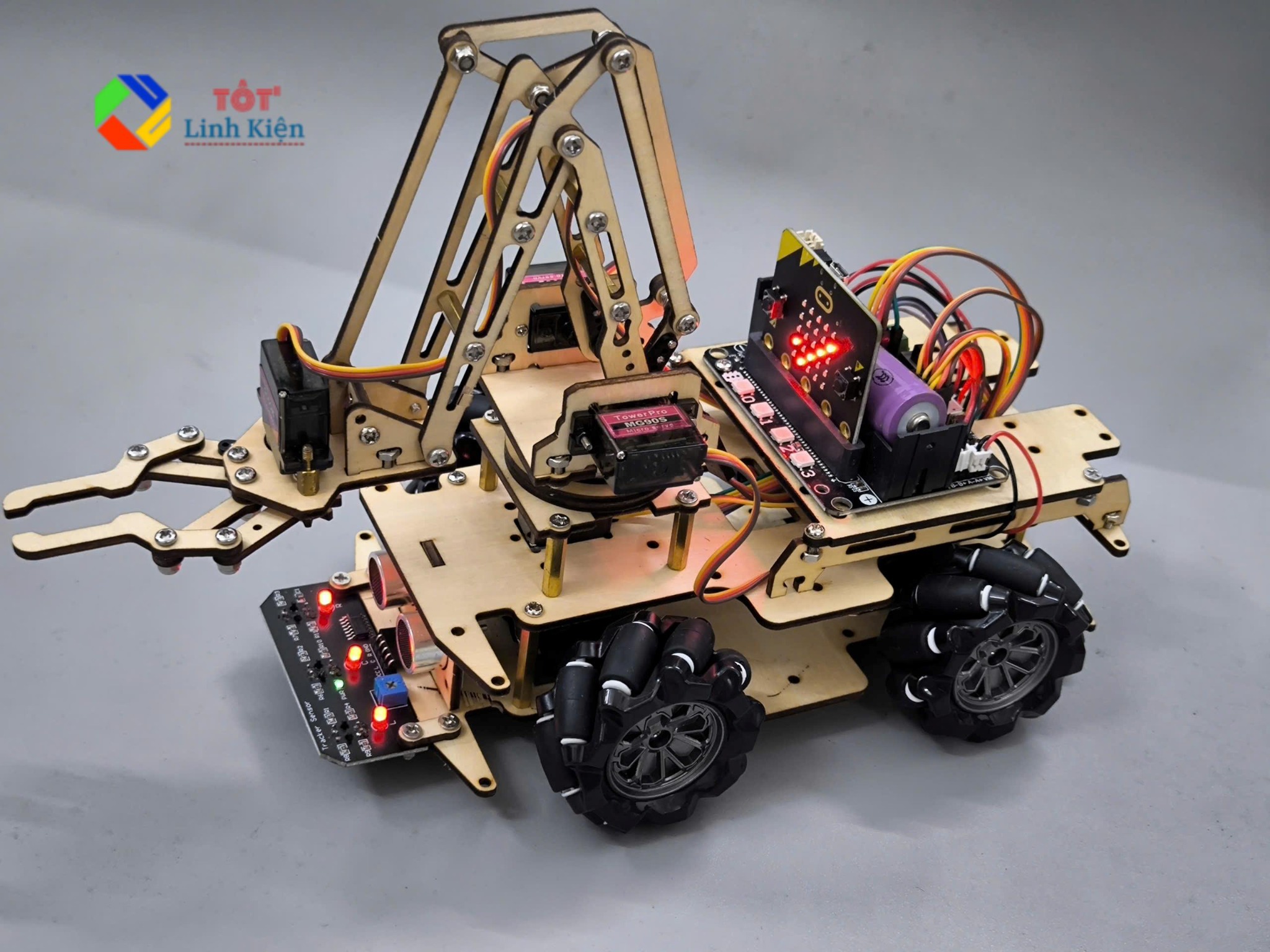 Ảnh minh họa Bộ Kit Xe Cánh Tay Robot Lập Trình Microbit Kèm Dò Line, Tránh Vật Cản - Micro:bit Arm Car Robot 2
