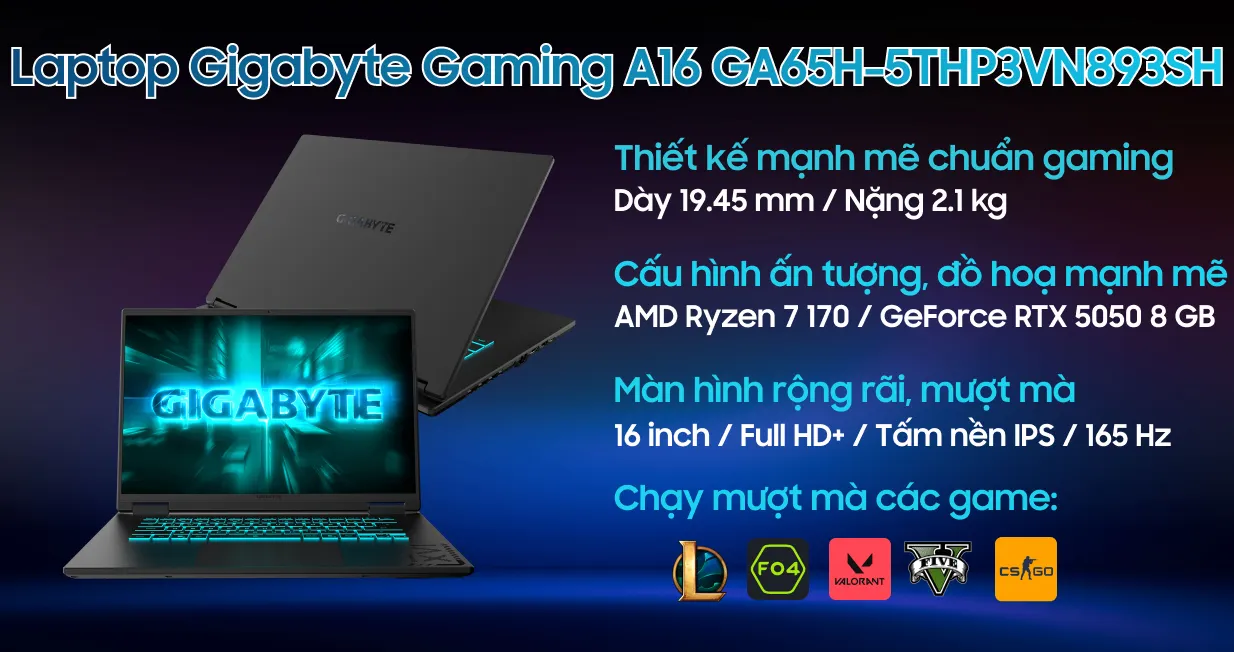 Laptop Gigabyte Gaming A16 GA65H-5THP3VN893SH