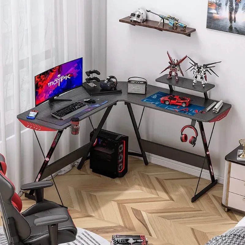 Ảnh minh họa Bàn gaming chữ L GAMEON Slayer I Series (GOSLAYERI), 129×129×74cm, mặt 80×46cm, móc tai nghe, Black 1