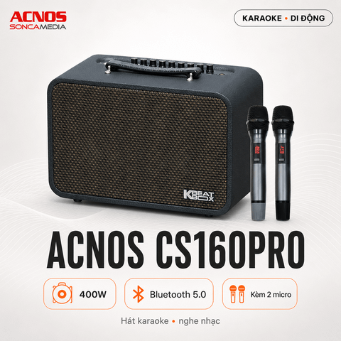 Loa Acnos CS160Pro (400W, Bluetooth 5.0, Kèm 2 tay micro)