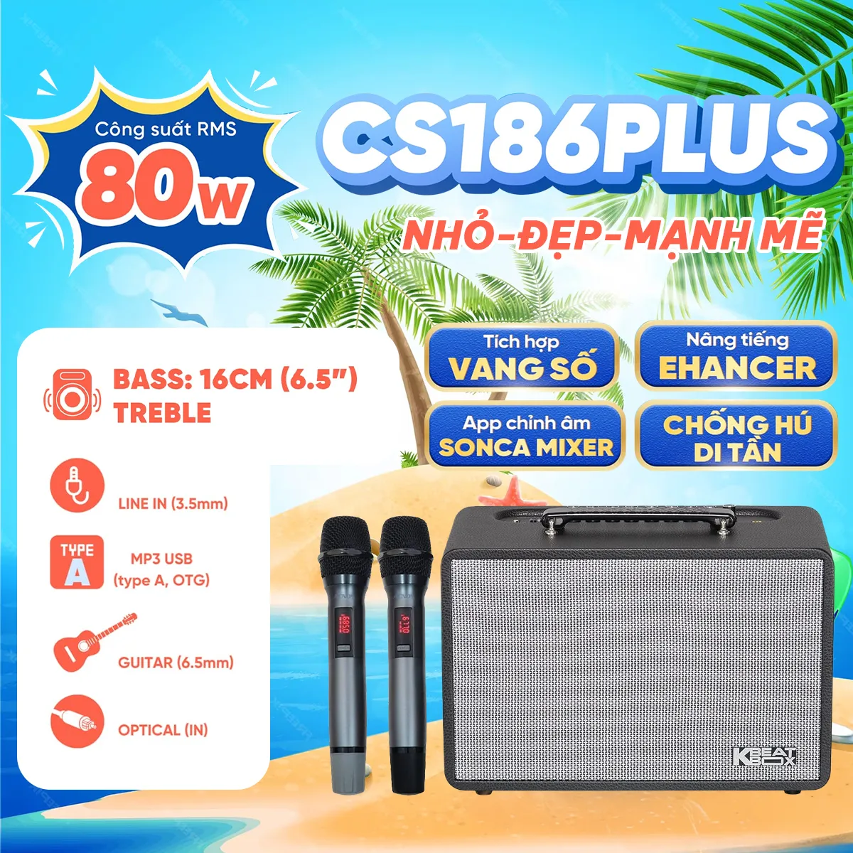 Ảnh minh họa Loa Acnos CS186Plus (New 2026, 400W, Bluetooth 5.0, Kèm 2 tay micro) 1