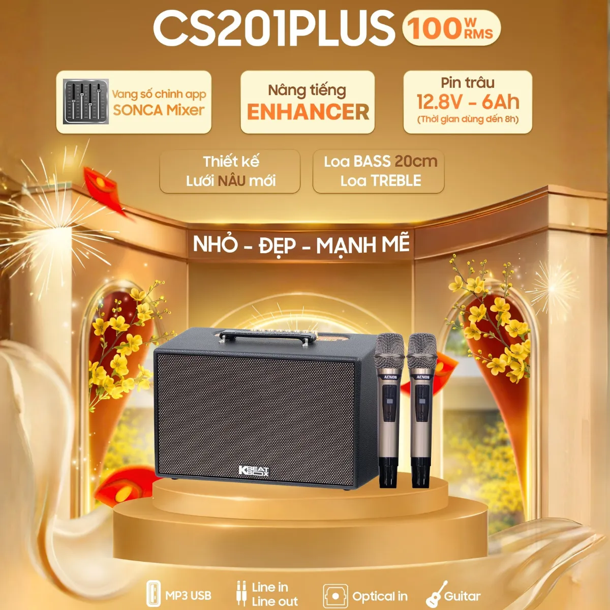 Ảnh minh họa Loa Acnos CS201Plus (New 2026, 100W RMS, Bluetooth 5.0, Kèm 2 tay micro) 1