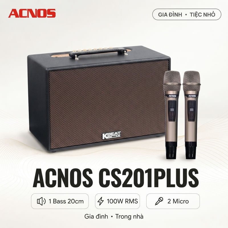 Loa Acnos CS201Plus (New 2026, 100W RMS, Bluetooth 5.0, Kèm 2 tay micro)