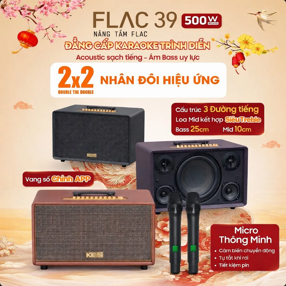 Ảnh minh họa Loa Acnos FLAC 39 (500W, Bluetooth 5.0, Kèm 2 tay micro) 2