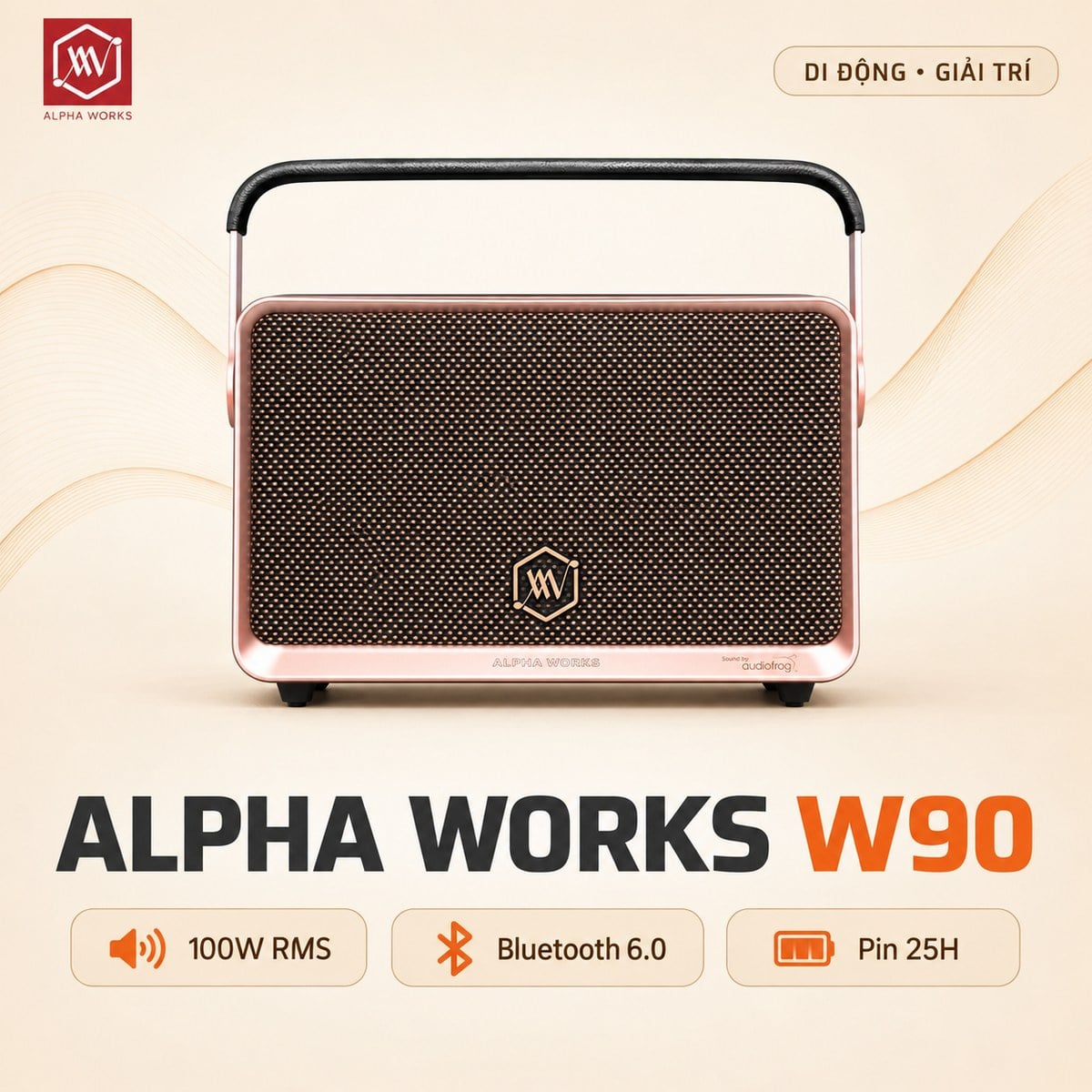 Loa Alpha Works W90 (100W RMS, Pin 25h, Bluetooth 6.0)