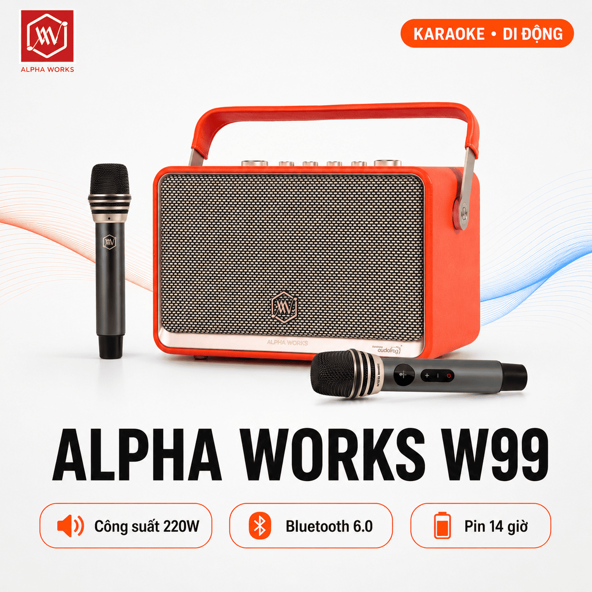 Loa Alpha Works W99 (220W, Pin 14h, Bluetooth V6.0, Kèm 2 micro)