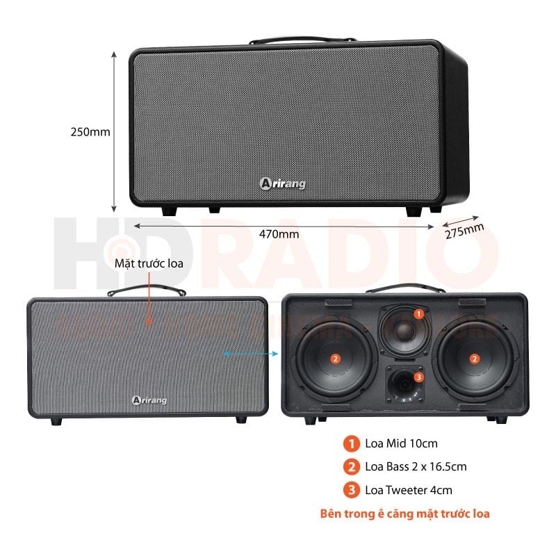 Ảnh minh họa Loa Arirang MB2 Pro+ Plus, Công Suất 200W, Bass 16.5 cm, Kèm 2 Tay Mic 2