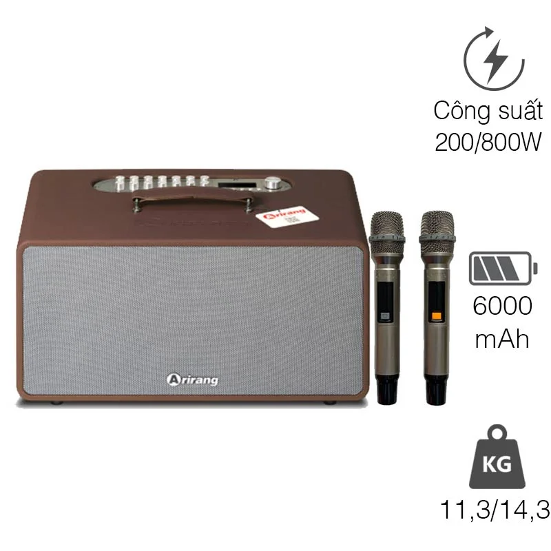 Loa Arirang MB2 Pro+ Plus, Công Suất 200W, Bass 16.5 cm, Kèm 2 Tay Mic