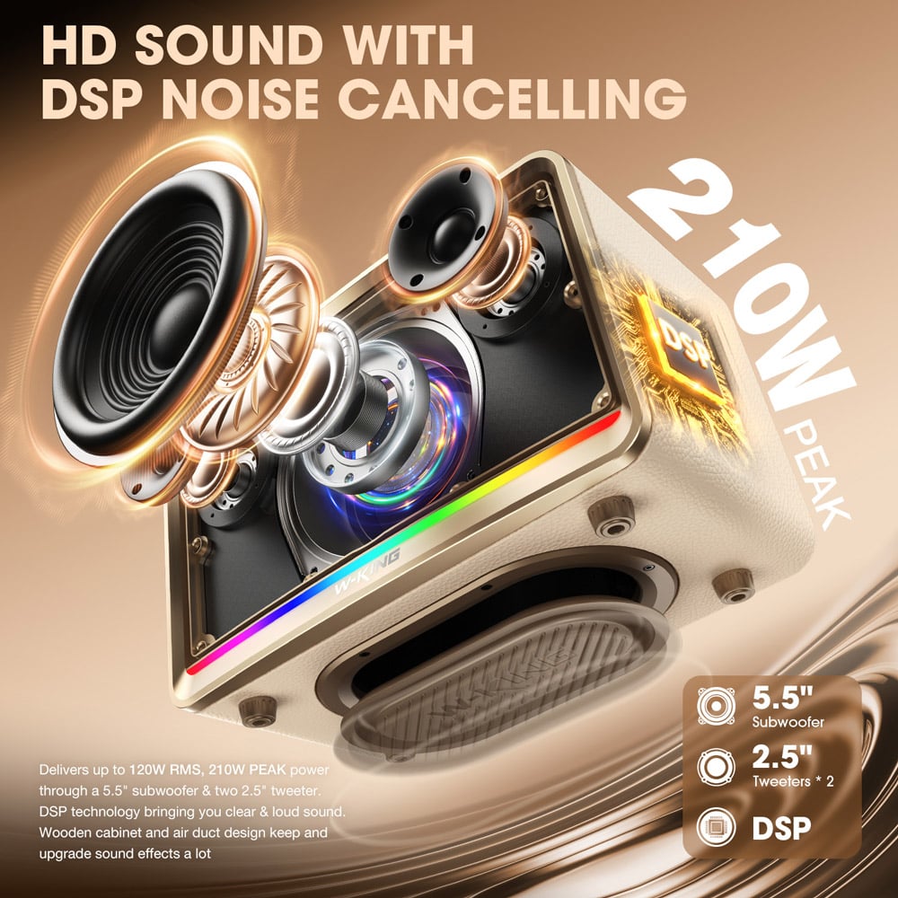 Ảnh minh họa Loa Bluetooth Retro W-KING H330 | Bass Radiator (120W) Bluetooth 5.4, TWS 3
