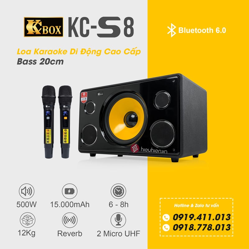 Ảnh minh họa Loa Di Động KCBOX S8 | Bass Sup 20 (500W) Kèm 2 Micro 1