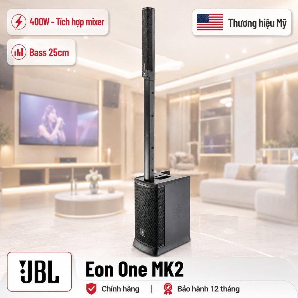 Loa JBL Eon One MK2 (1500W PEAK, 400W RMS, Bluetooth, DSP, Mixer, loa column)