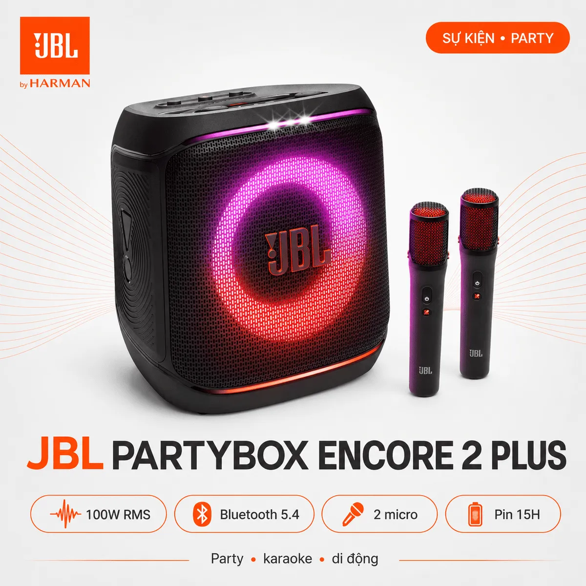 Ảnh minh họa Loa JBL PartyBox Encore 2 Plus (New 2026, 100W, Pin 15h, Bluetooth 5.4) 1