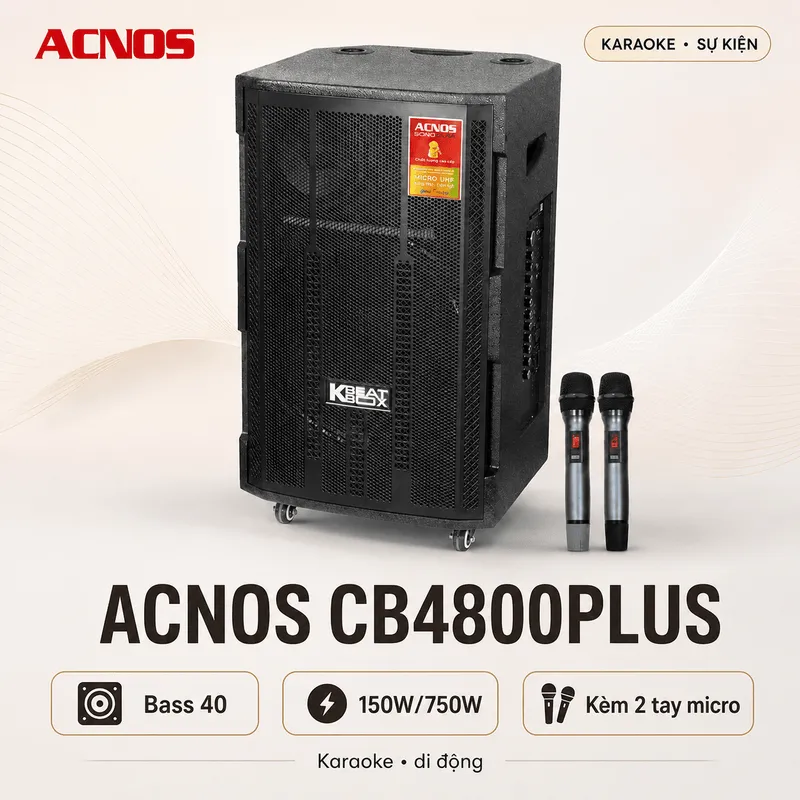 Ảnh minh họa Loa Kéo Acnos CB4800Plus (Bass 40, 150W/750W, Kèm 2 tay micro) 2