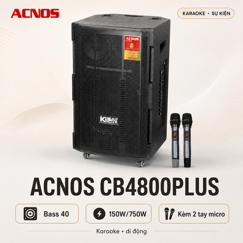 Loa Kéo Acnos CB4800Plus (Bass 40, 150W/750W, Kèm 2 tay micro)
