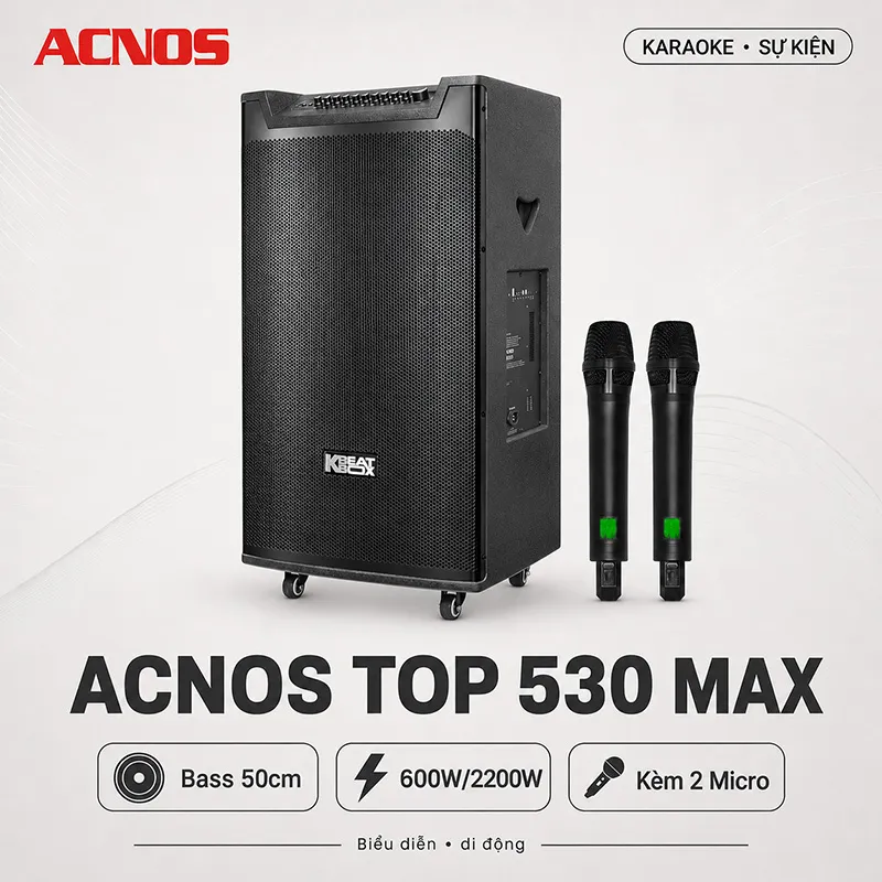 Ảnh minh họa Loa kéo Acnos TOP 530 MAX (Bass 50, 600W/2200W, Kèm 2 Micro) 1