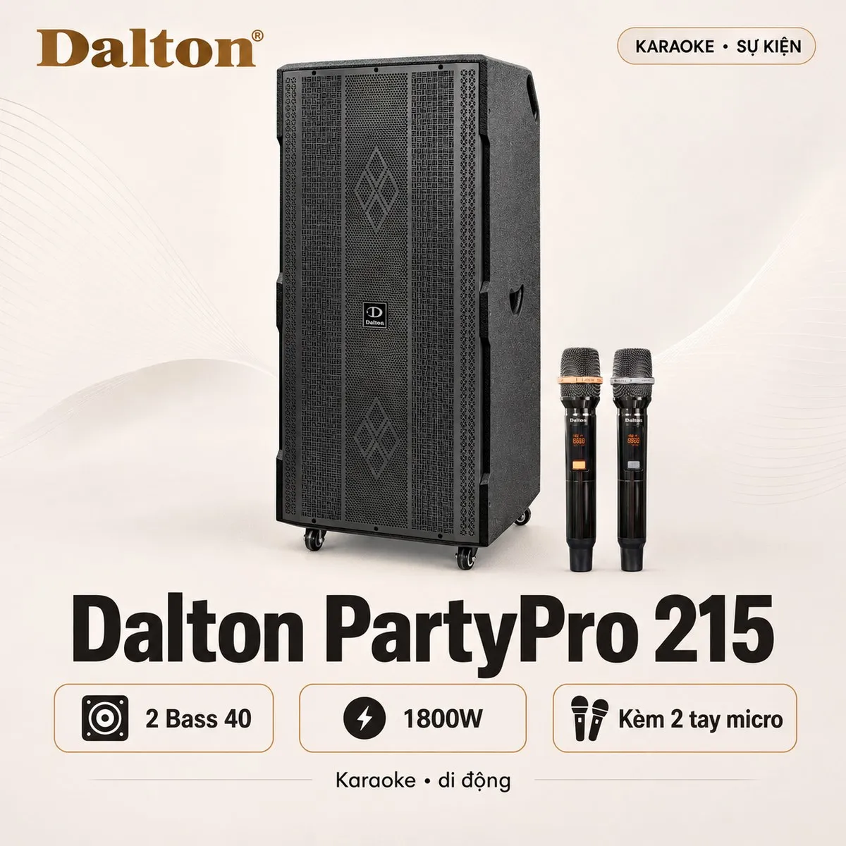 Ảnh minh họa Loa kéo Dalton PartyPro 215 ( 2 Bass 40, 1800W, kèm 2 micro không dây) 1