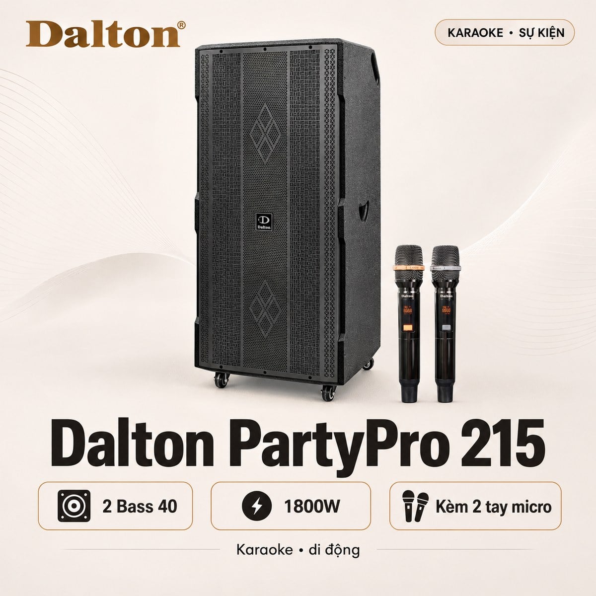Loa kéo Dalton PartyPro 215 ( 2 Bass 40, 1800W, kèm 2 micro không dây)