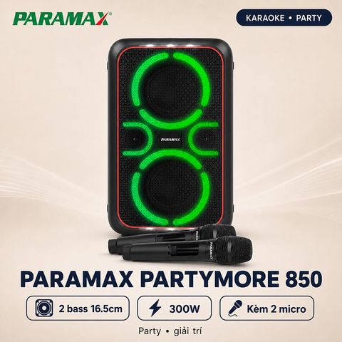 Loa Paramax PartyMore 850 (2 bass 16.5, 300W, Kèm 2 micro)