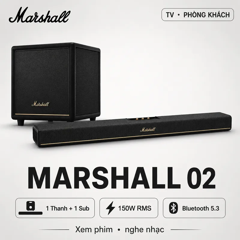 Ảnh minh họa Bộ Loa Soundbar Marshall 02 (Marshall Heston 120, Marshall Heston Sub 200) 1