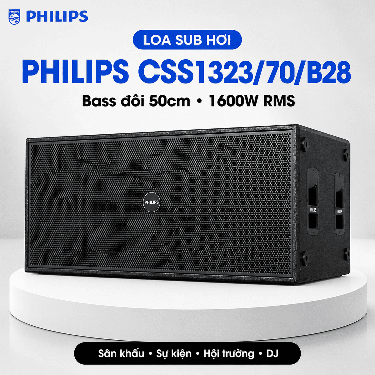 Loa sub hơi Philips CSS1323/70/B28 (Bass đôi 50, 1600W/6400W)