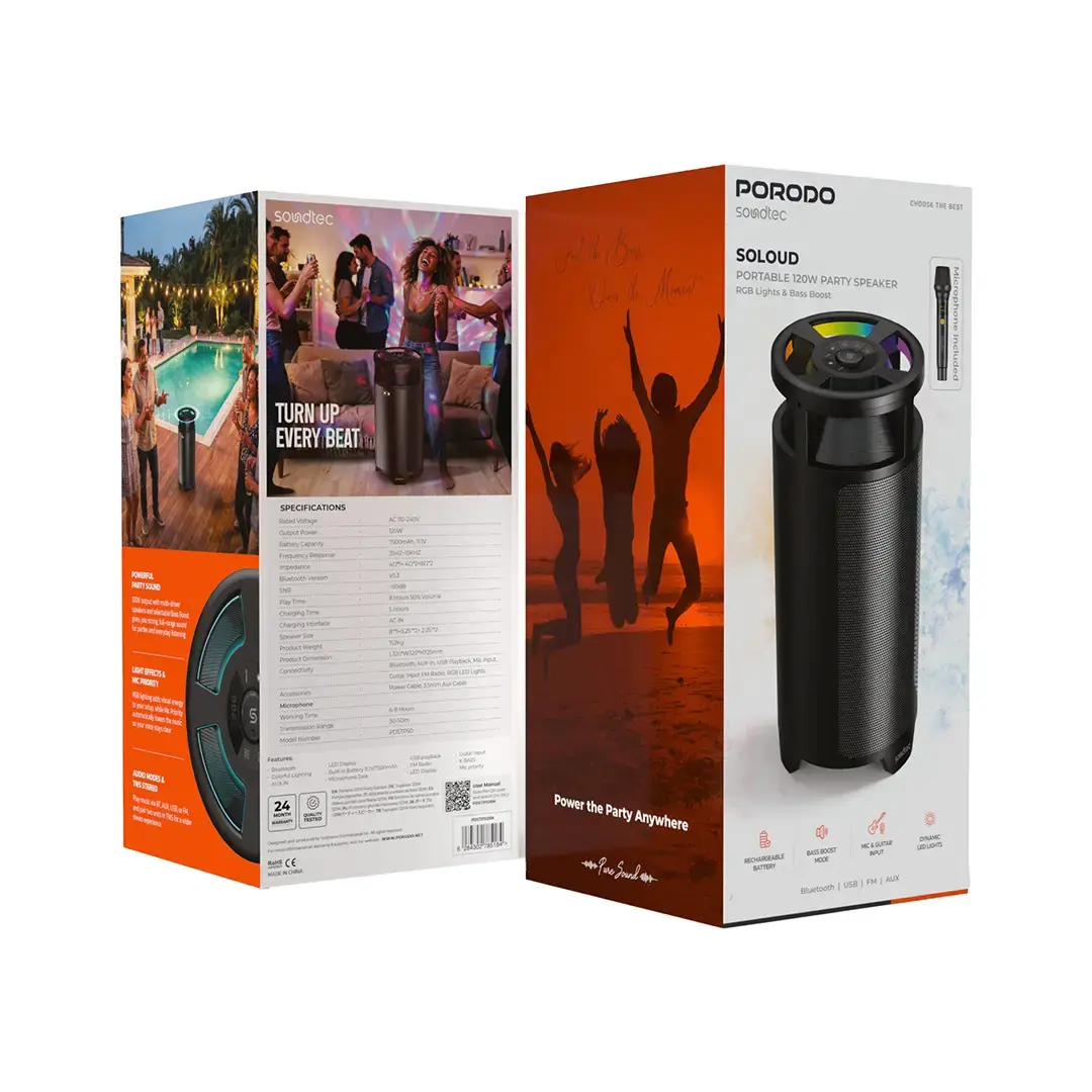 Ảnh minh họa Loa tiệc di động Porodo Soundtec SoLoud 120W - Đen 1