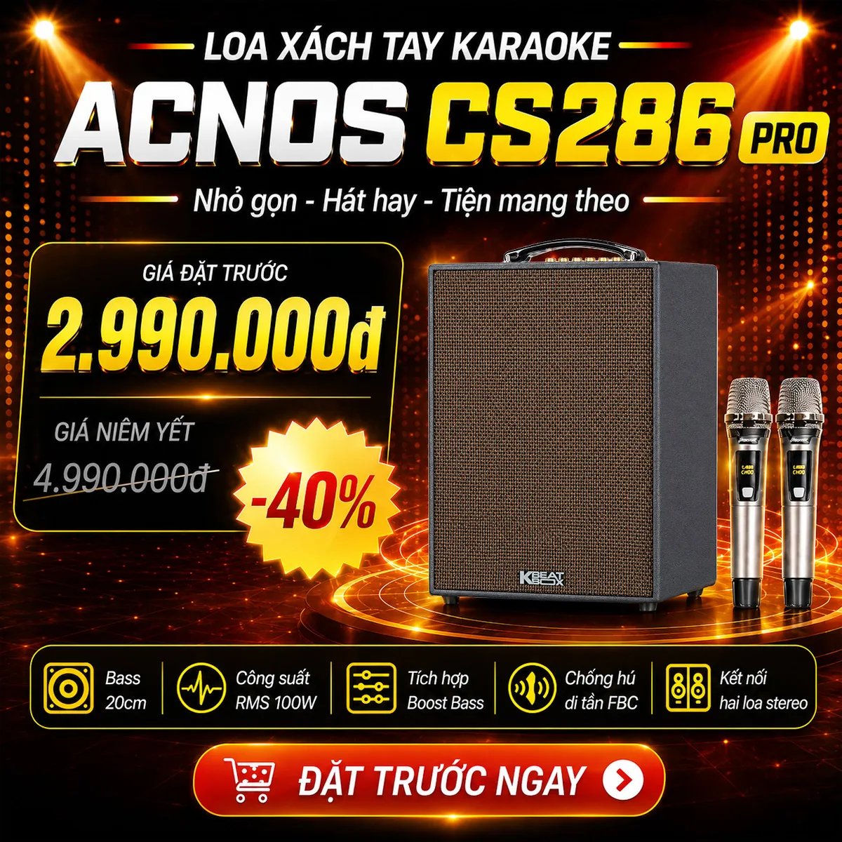 Ảnh minh họa Loa xách tay Acnos CS286 Pro New 2026 (Kèm 2 Micro) 1