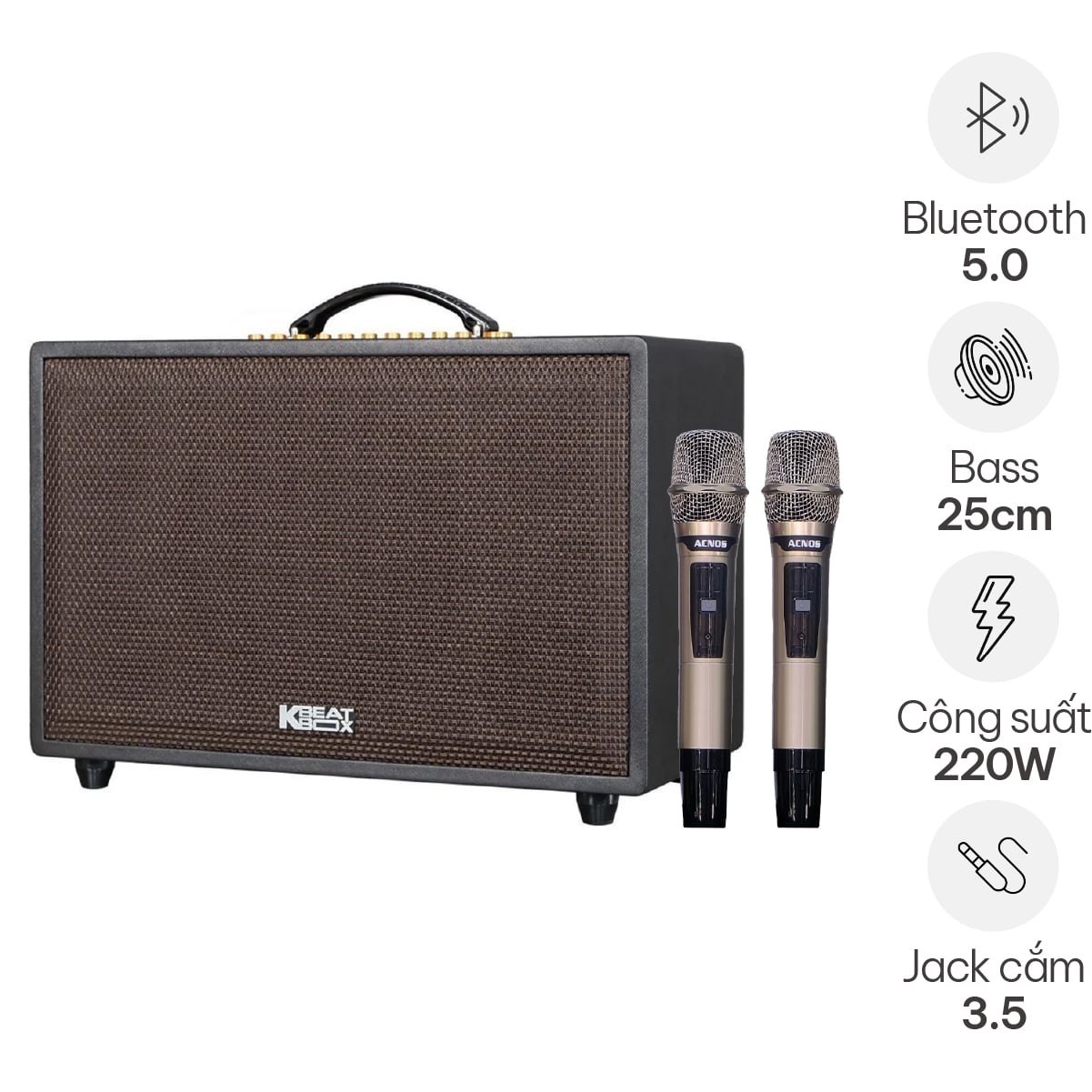 Loa xách tay Acnos CS3600 Pro (1 Bass 25cm, 220W, Kèm 2 Micro)