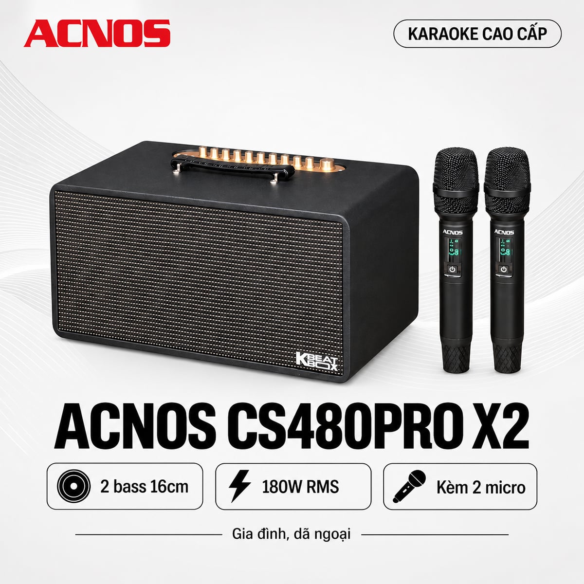Loa xách tay Acnos CS480Pro X2 (New 2026, 180W, Bluetooth 5.0, Kèm 2 micro)