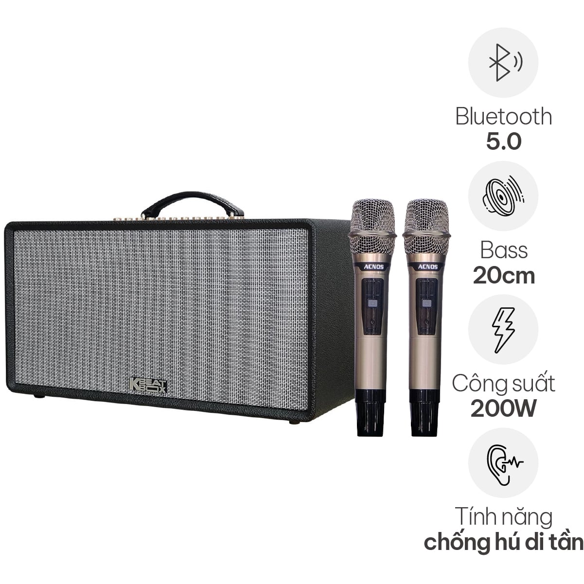 Loa xách tay Acnos Flac 36 (200W, Bluetooth 5.0, kèm 2 tay micro)