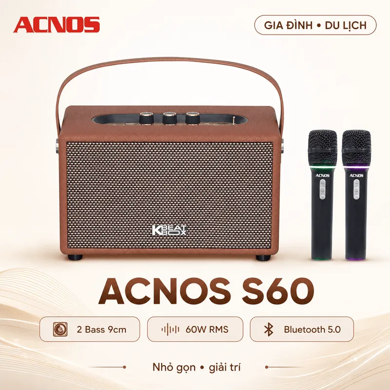 Ảnh minh họa Loa xách tay Acnos S60 (New 2026, 240W, Bluetooth 5.0, Kèm 2 tay micro) 1